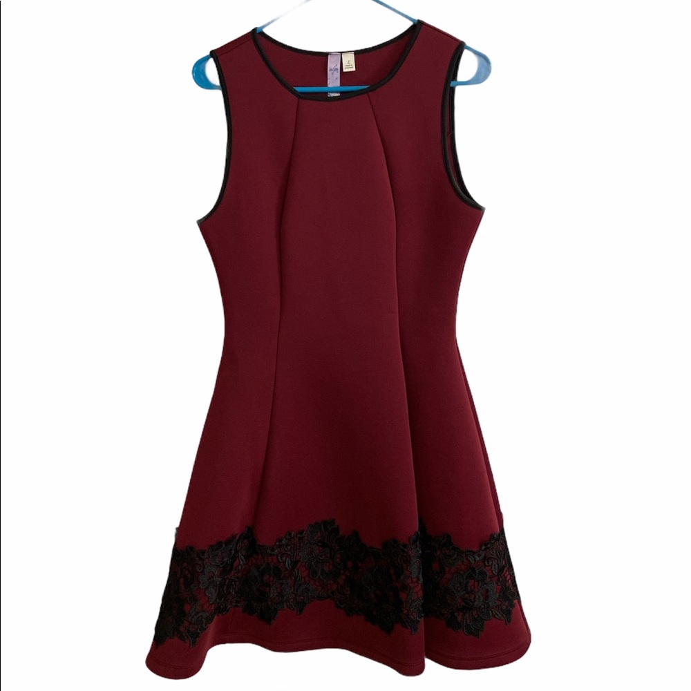 Red dress. Perfect for fall or winter wedding.